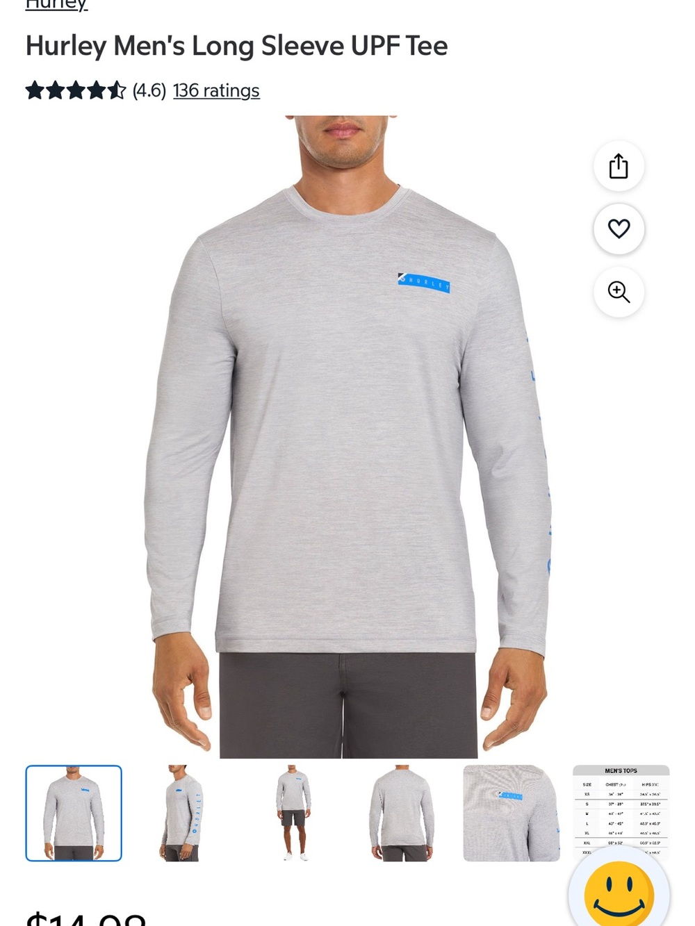 Hurley Light Gray Long-Sleeve Tee with Blue Logo